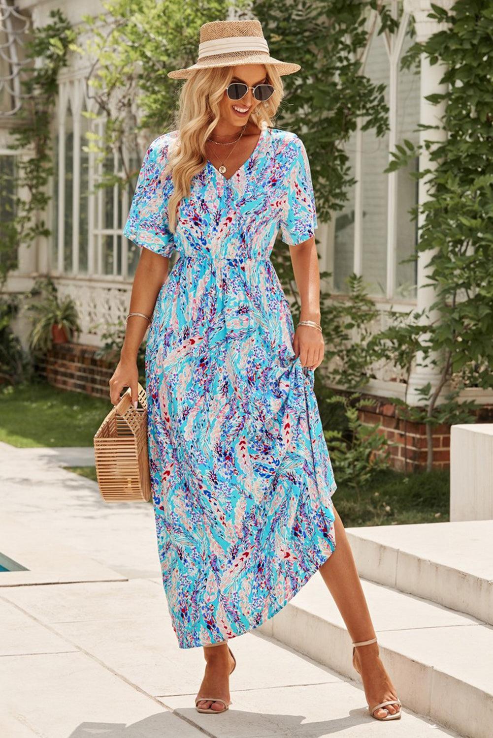 Marvelous Short Sleeve V Neck Maxi Dress - MXSTUDIO.COM