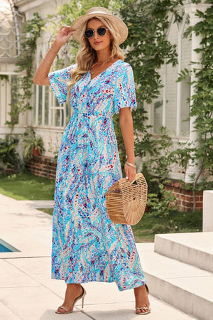 Marvelous Short Sleeve V Neck Maxi Dress - MXSTUDIO.COM