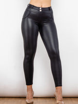 Matte Buttoned Black Leather Leggings - MXSTUDIO.COM