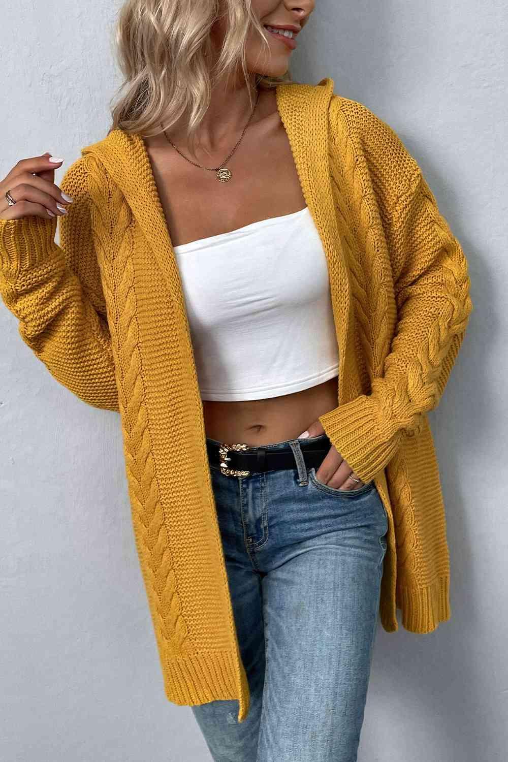 Maximum Comfort Cable Knit Hooded Cardigan-MXSTUDIO.COM