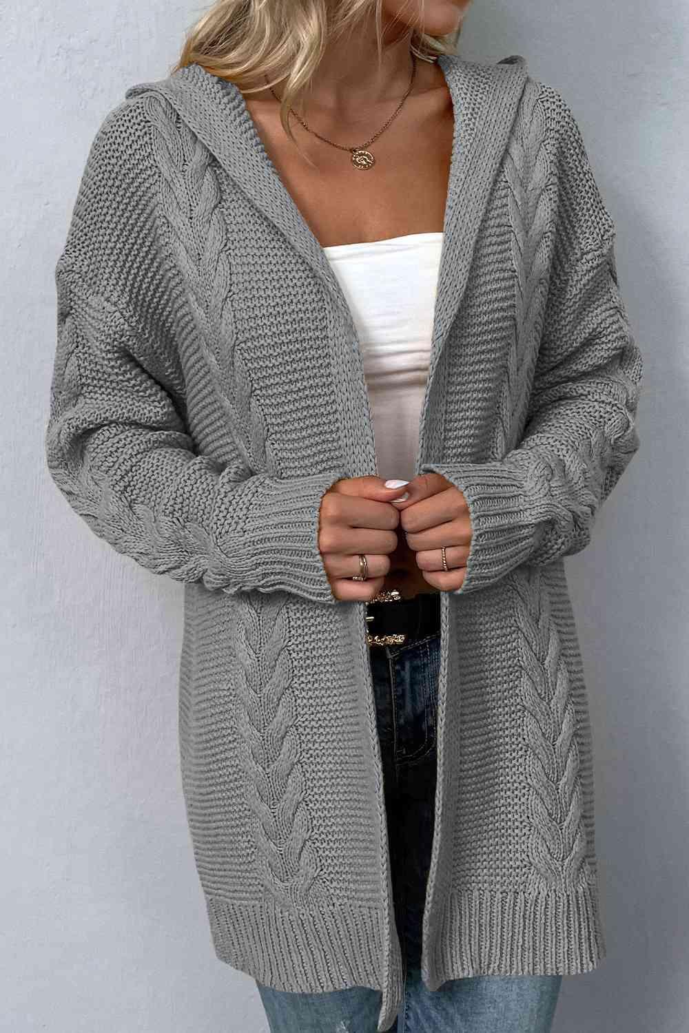 Maximum Comfort Cable Knit Hooded Cardigan-MXSTUDIO.COM