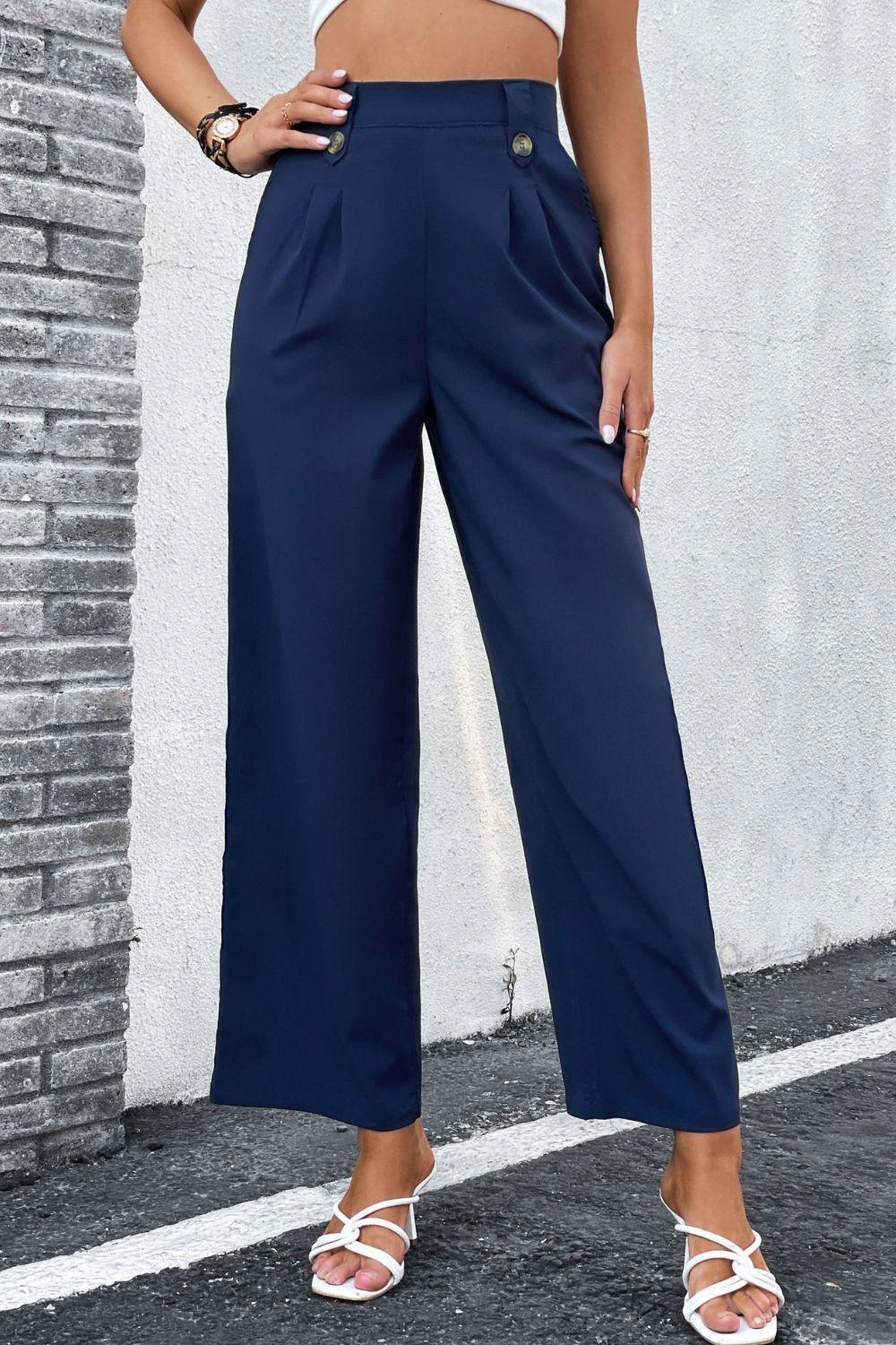 Me Time Pleated Waist High Rise Wide Leg Pants - MXSTUDIO.COM