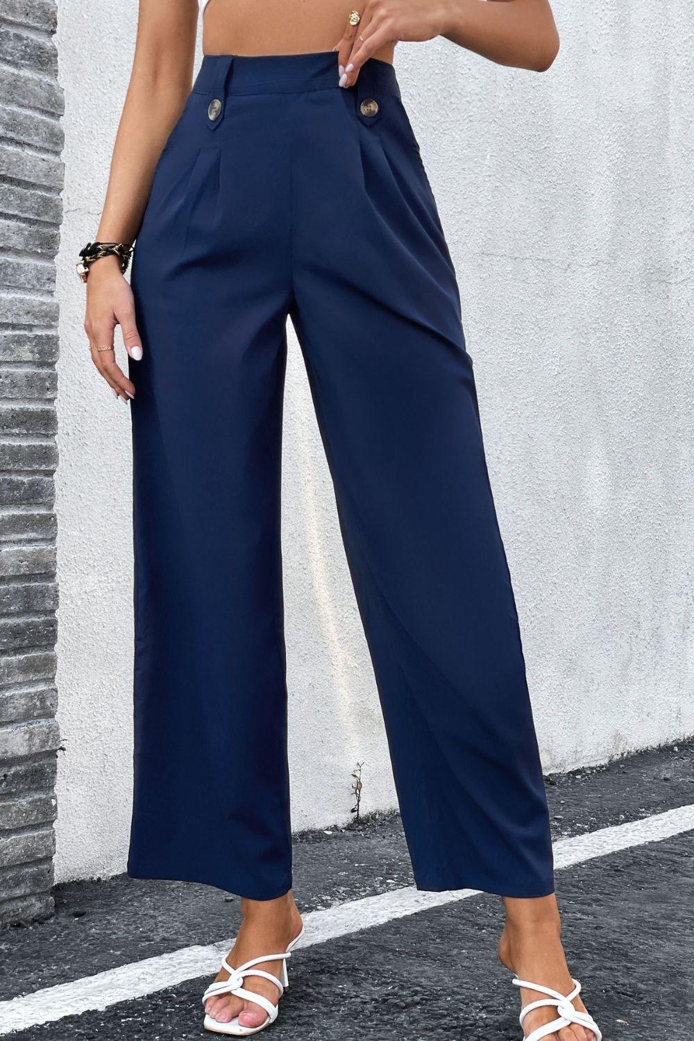 Me Time Pleated Waist High Rise Wide Leg Pants - MXSTUDIO.COM