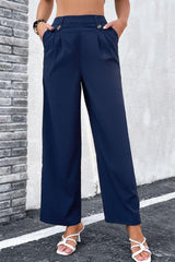 Me Time Pleated Waist High Rise Wide Leg Pants - MXSTUDIO.COM