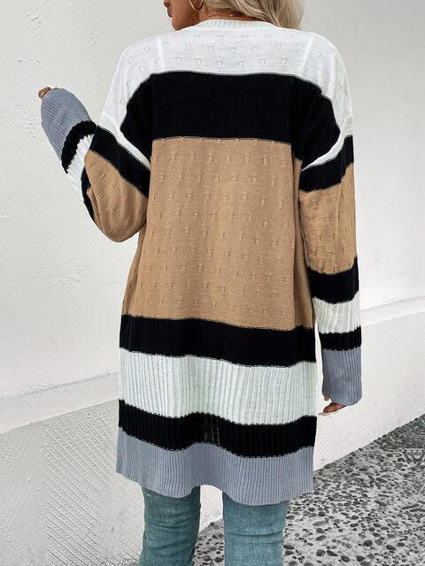 Mellow Embrace Knit Long Striped Cardigan-MXSTUDIO.COM