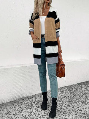 Mellow Embrace Knit Long Striped Cardigan-MXSTUDIO.COM