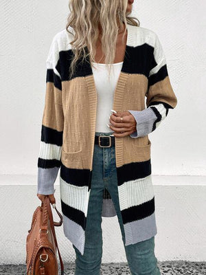 Mellow Embrace Knit Long Striped Cardigan-MXSTUDIO.COM