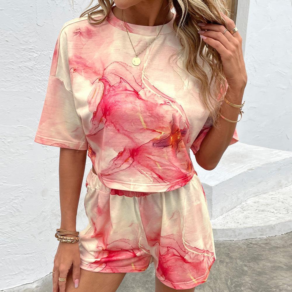 Mellow Vibe Dropped Shoulder Tie Dye Shorts Set - MXSTUDIO.COM