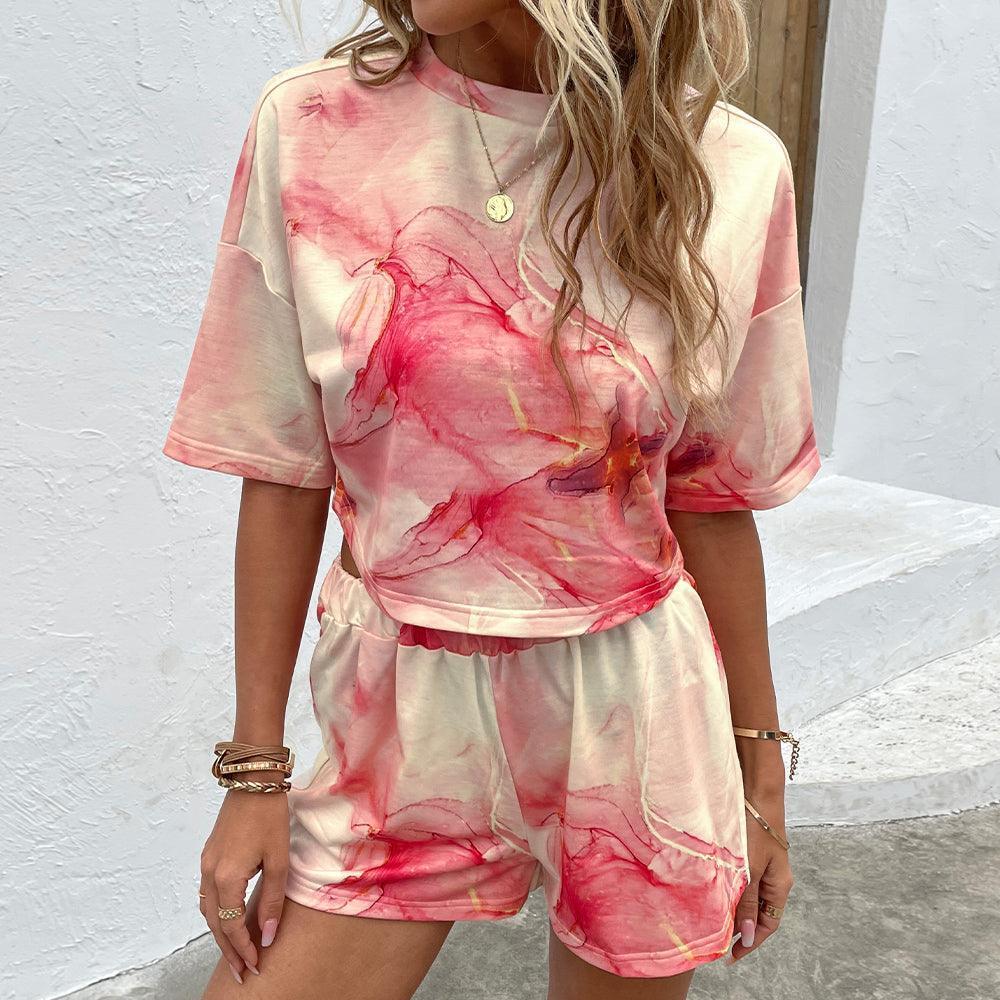 Mellow Vibe Dropped Shoulder Tie Dye Shorts Set - MXSTUDIO.COM