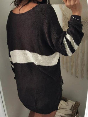 Mellow Vibe Striped Knit V Neck Sweater-MXSTUDIO.COM