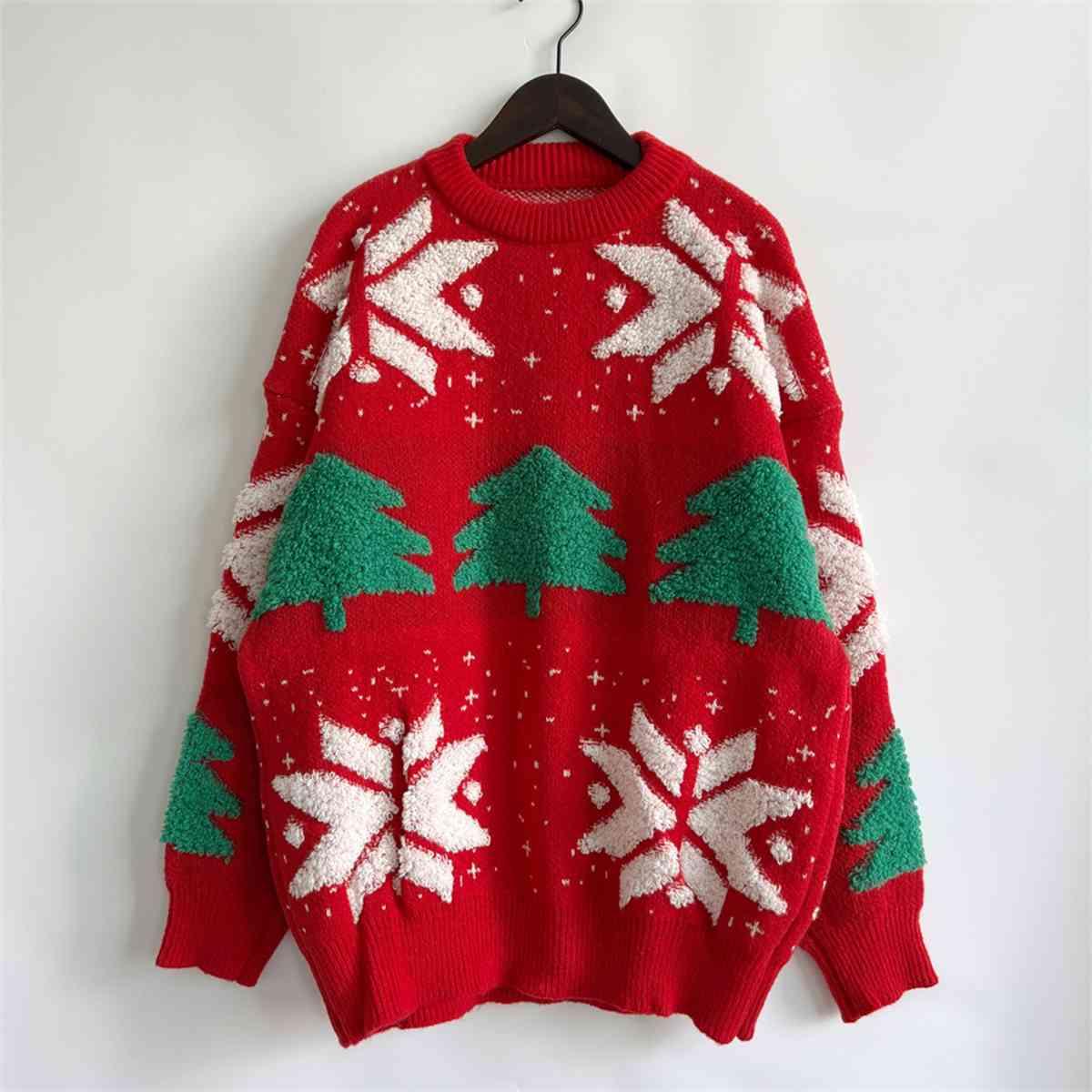 Memorable Time Long Sleeve Snowflake Sweater-MXSTUDIO.COM