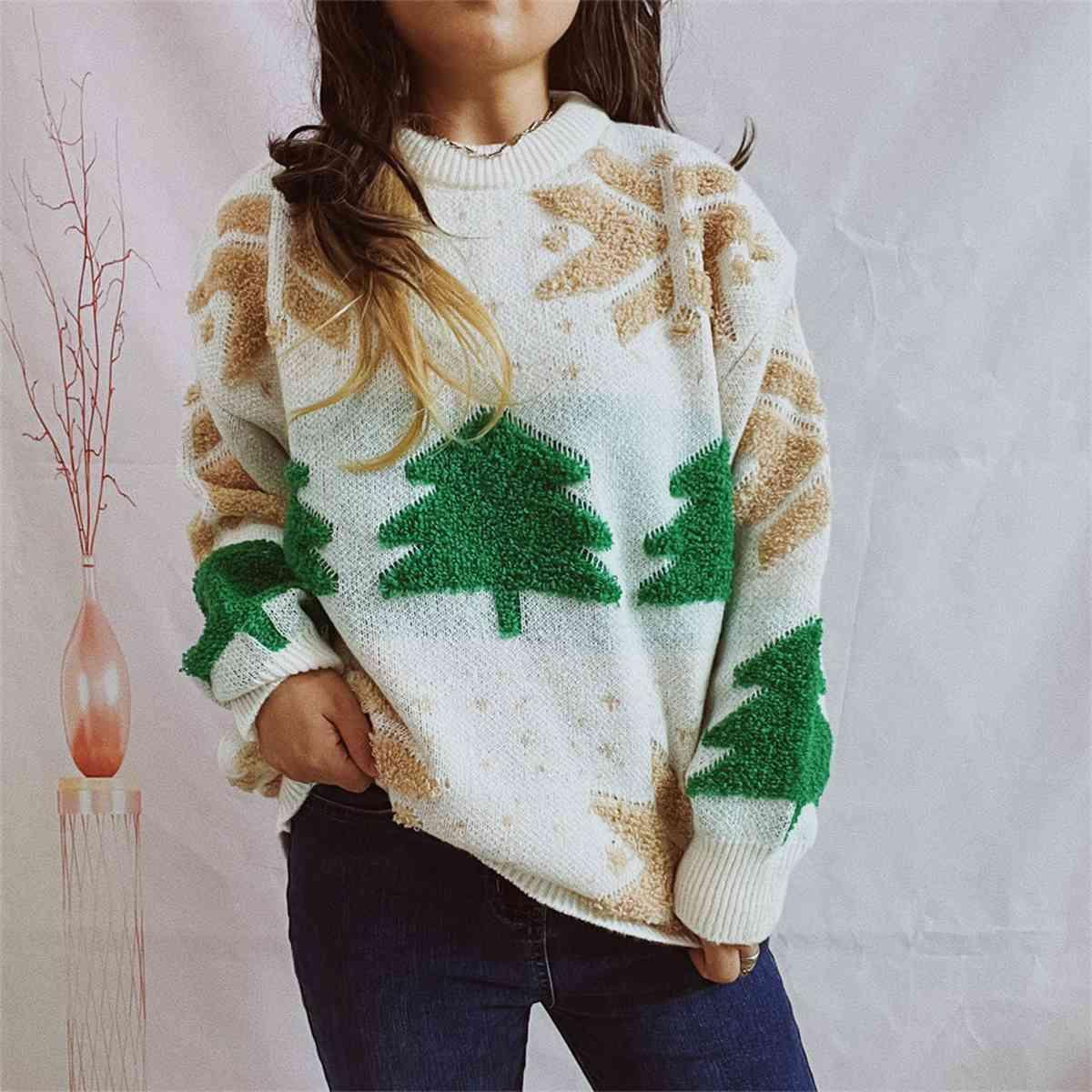 Memorable Time Long Sleeve Snowflake Sweater-MXSTUDIO.COM