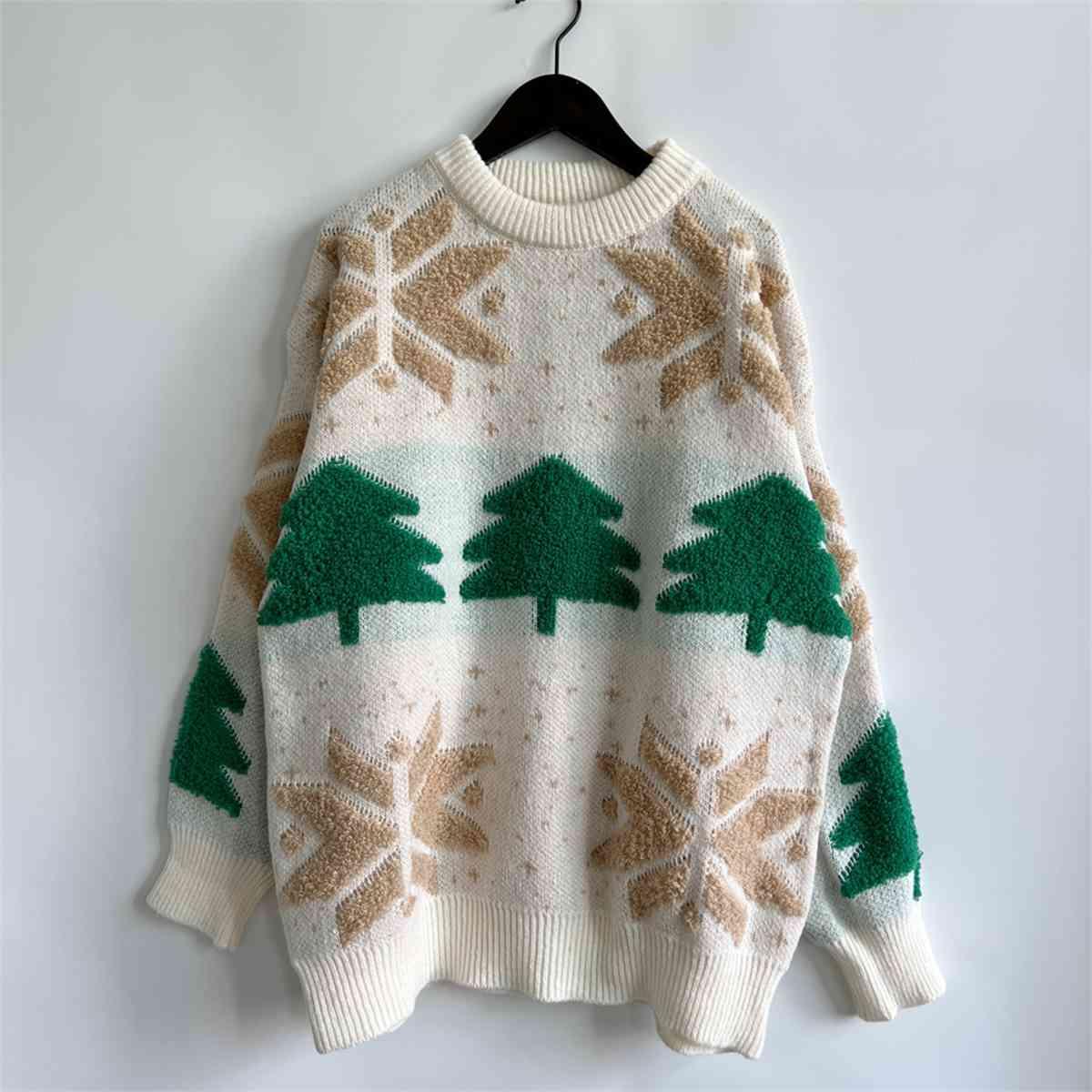 Memorable Time Long Sleeve Snowflake Sweater-MXSTUDIO.COM