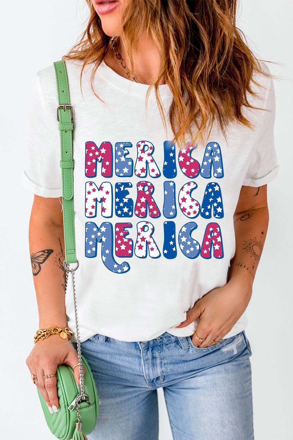 Merica White Graphic Tee Shirt - MXSTUDIO.COM