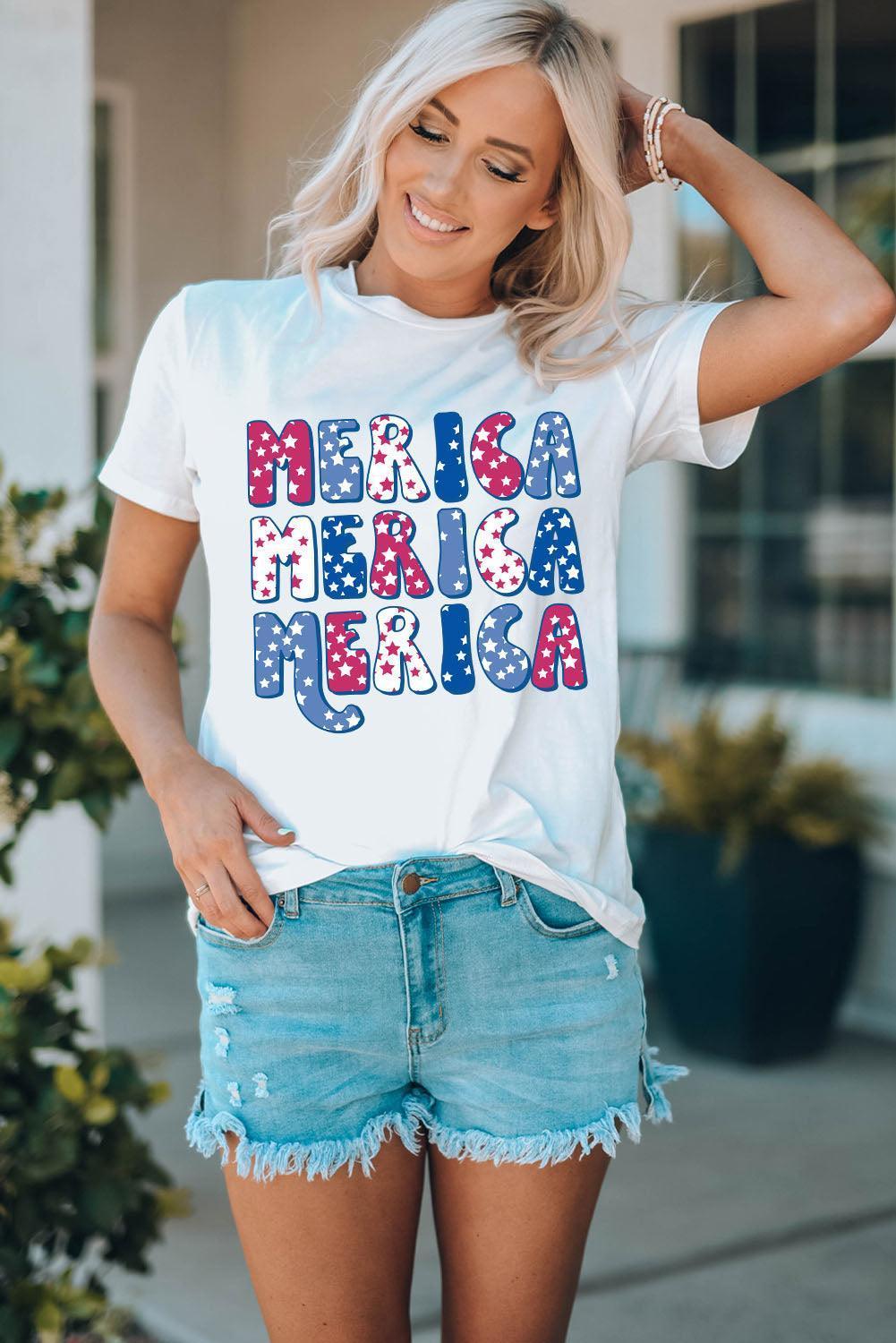 Merica White Graphic Tee Shirt - MXSTUDIO.COM