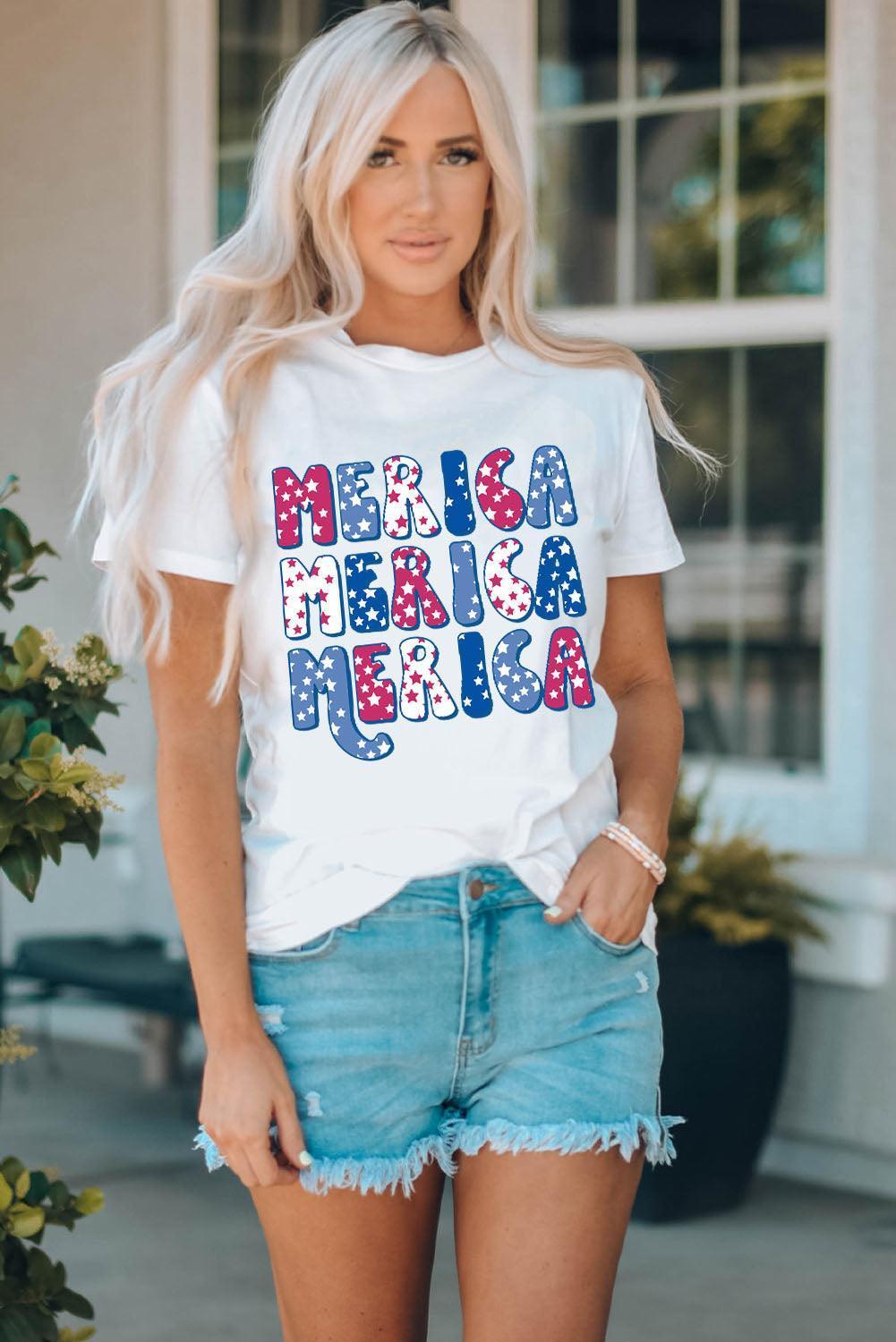 Merica White Graphic Tee Shirt - MXSTUDIO.COM