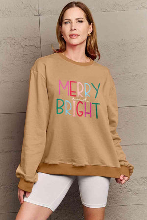 Merry And Bright Graphic Plus Size Christmas Sweatshirt-MXSTUDIO.COM