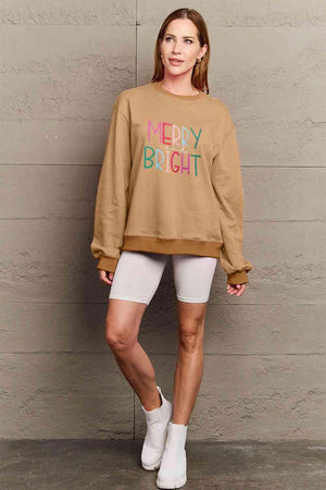 Merry And Bright Graphic Plus Size Christmas Sweatshirt-MXSTUDIO.COM