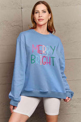 Merry And Bright Graphic Plus Size Christmas Sweatshirt-MXSTUDIO.COM