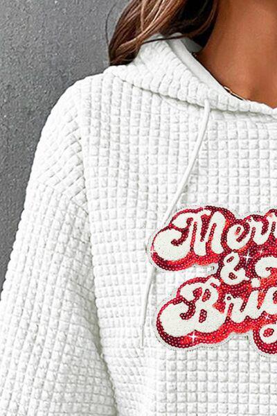 Merry & Bright Sequin Waffle Knit Christmas Hoodie-MXSTUDIO.COM