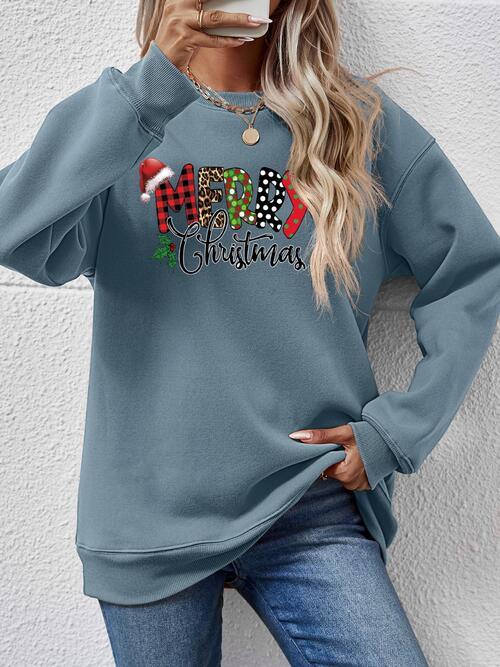 Merry Christmas Graphic Dropped Shoulder Festive Sweatshirt-MXSTUDIO.COM