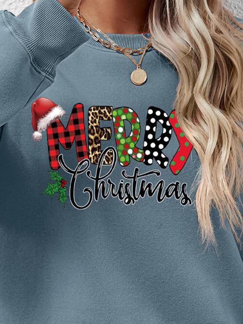 Merry Christmas Graphic Dropped Shoulder Festive Sweatshirt-MXSTUDIO.COM