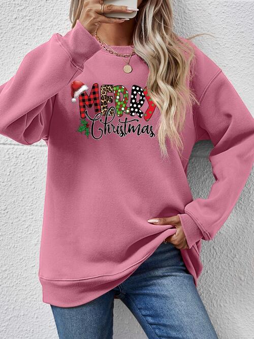 Merry Christmas Graphic Dropped Shoulder Festive Sweatshirt-MXSTUDIO.COM