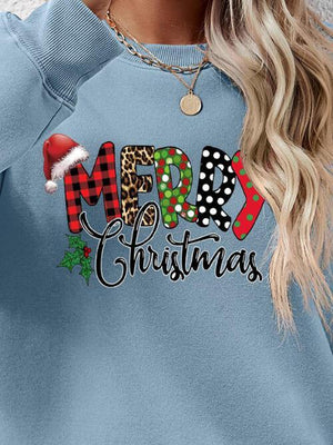 Merry Christmas Graphic Dropped Shoulder Festive Sweatshirt-MXSTUDIO.COM