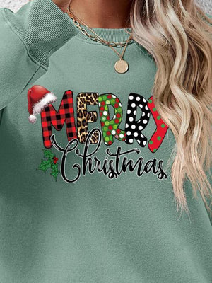 Merry Christmas Graphic Dropped Shoulder Festive Sweatshirt-MXSTUDIO.COM