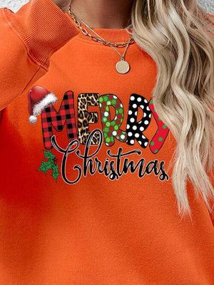 Merry Christmas Graphic Dropped Shoulder Festive Sweatshirt-MXSTUDIO.COM