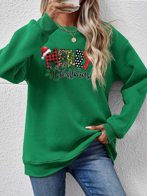 Merry Christmas Graphic Dropped Shoulder Festive Sweatshirt-MXSTUDIO.COM