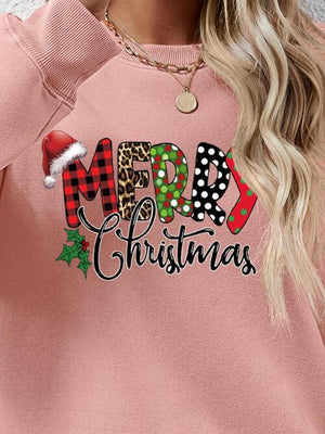 Merry Christmas Graphic Dropped Shoulder Festive Sweatshirt-MXSTUDIO.COM