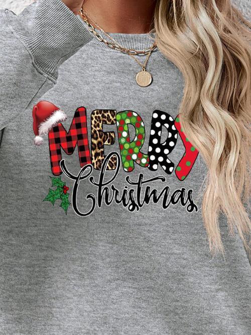 Merry Christmas Graphic Dropped Shoulder Festive Sweatshirt-MXSTUDIO.COM