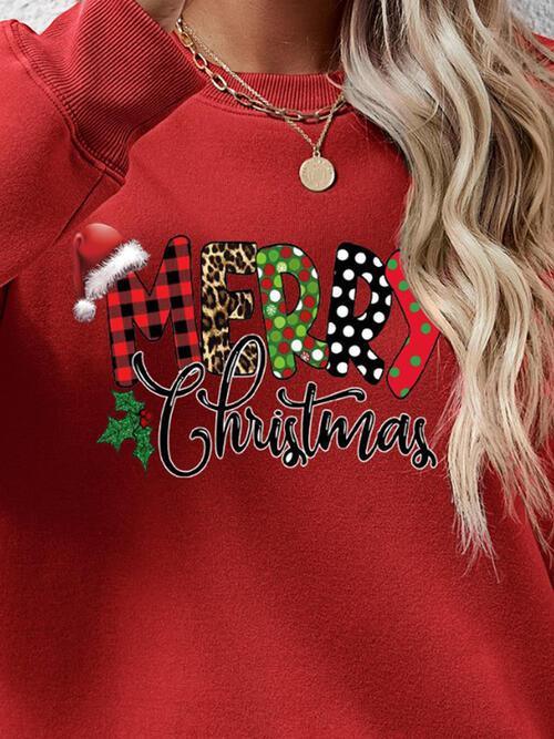 Merry Christmas Graphic Dropped Shoulder Festive Sweatshirt-MXSTUDIO.COM