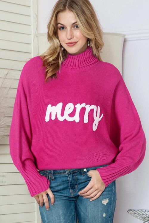 Merry Embroidered Knit Turtleneck Sweater-MXSTUDIO.COM