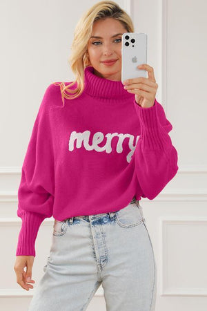 Merry Embroidered Knit Turtleneck Sweater-MXSTUDIO.COM