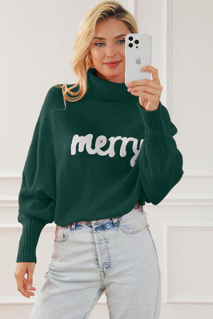 Merry Embroidered Knit Turtleneck Sweater-MXSTUDIO.COM