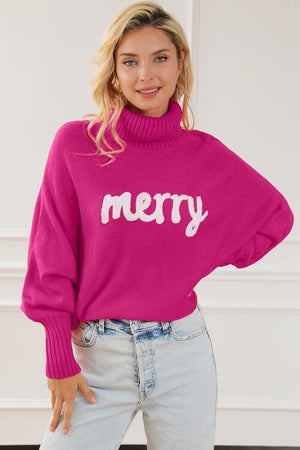 Merry Embroidered Knit Turtleneck Sweater-MXSTUDIO.COM