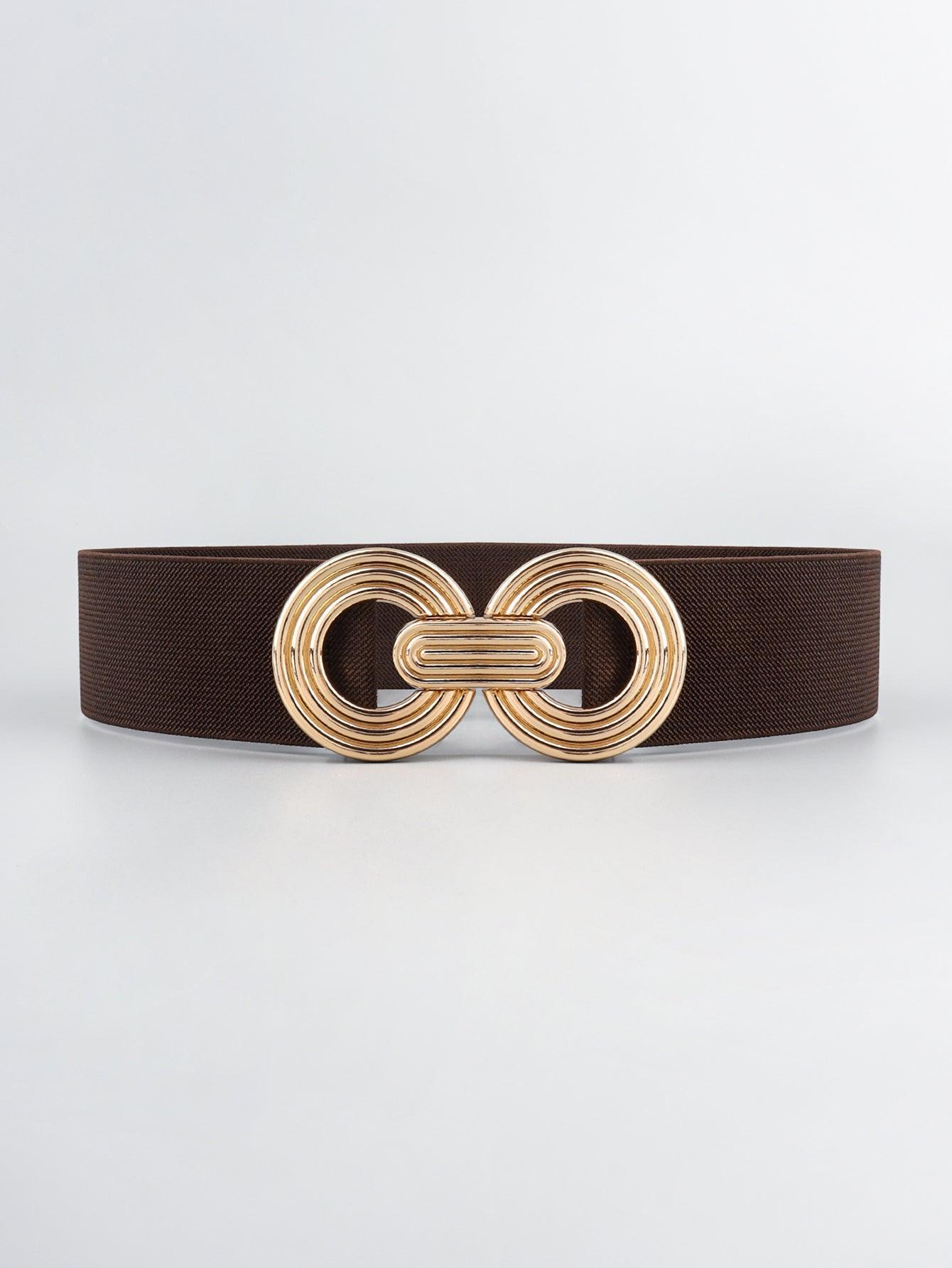 Mesmerize Me Geometric Buckle Wide Stretch Waist Belt - MXSTUDIO.COM