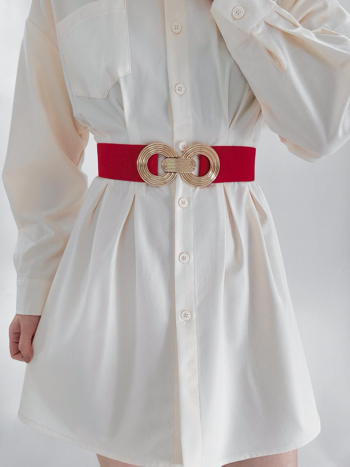 Mesmerize Me Geometric Buckle Wide Stretch Waist Belt - MXSTUDIO.COM