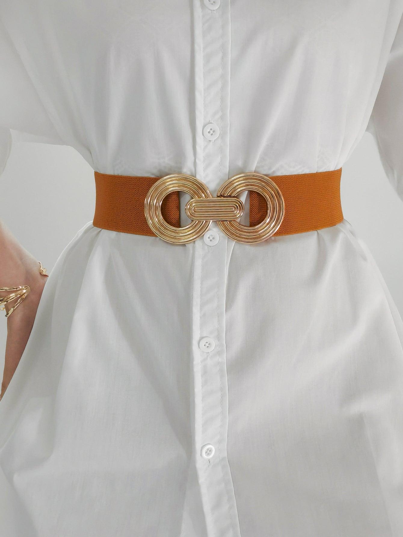 Mesmerize Me Geometric Buckle Wide Stretch Waist Belt - MXSTUDIO.COM