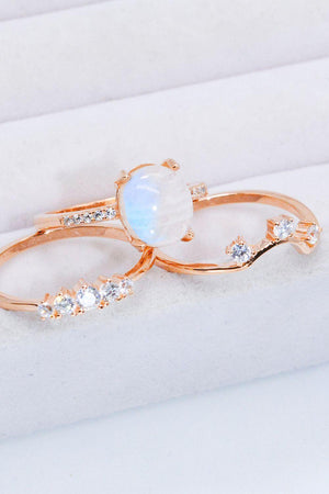 Mesmerizing Moonstone And Zircon Three Piece Ring Set - MXSTUDIO.COM