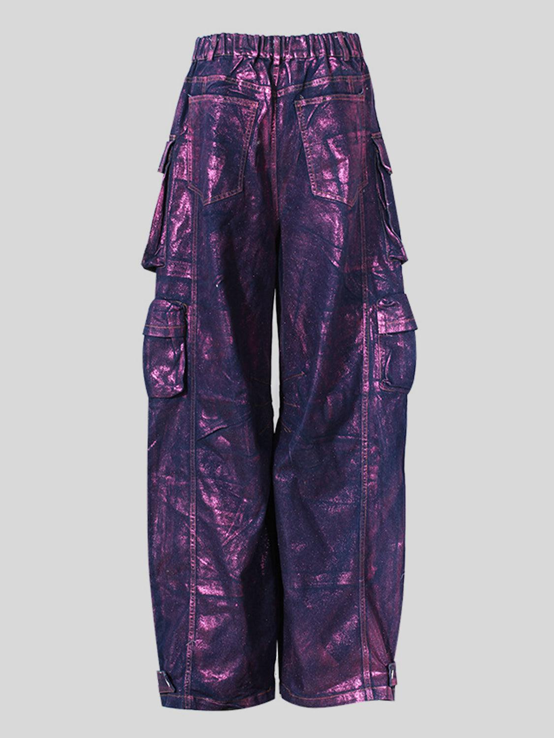 a pair of purple pants with pockets