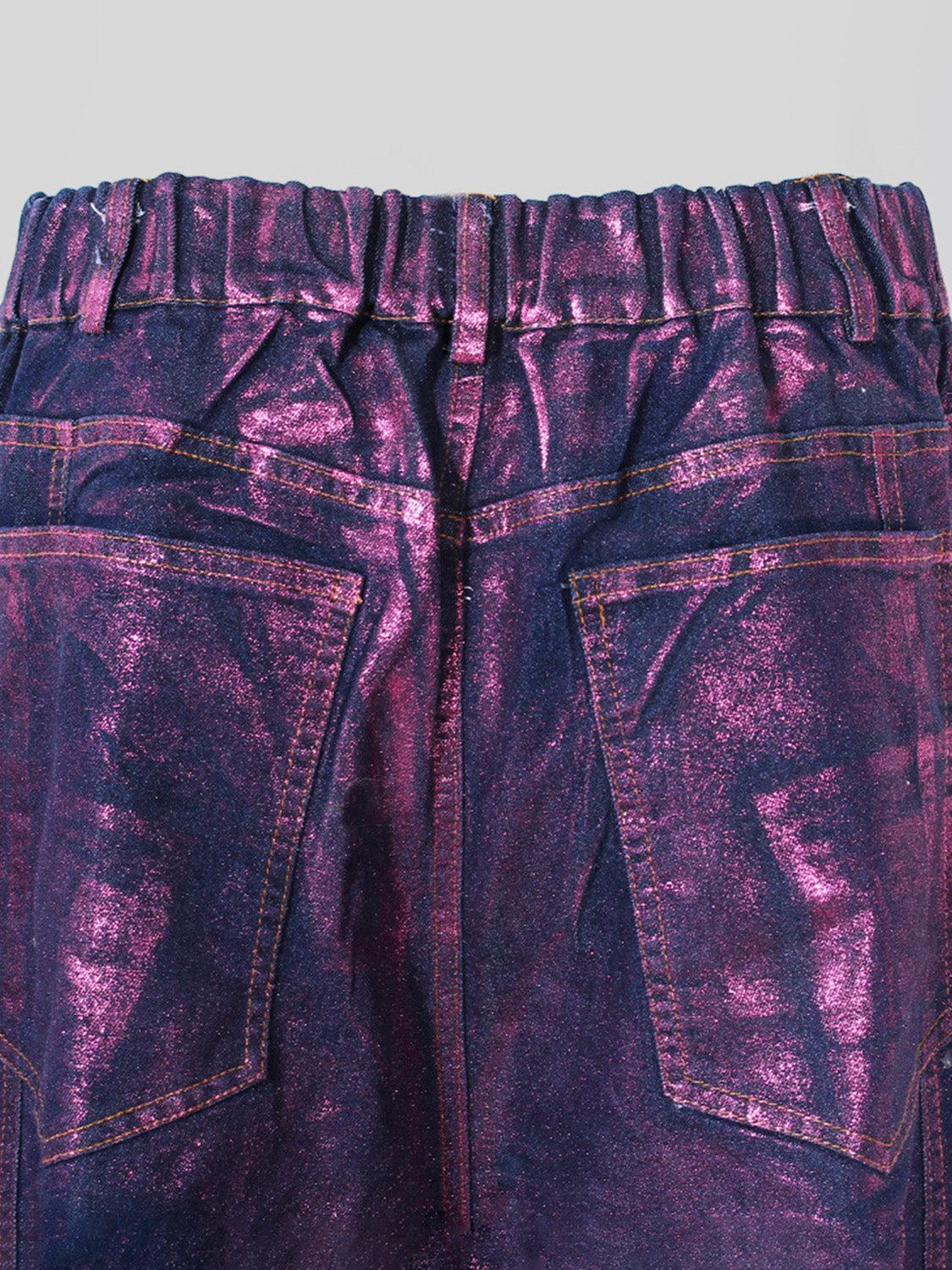 a close up of a pair of purple pants