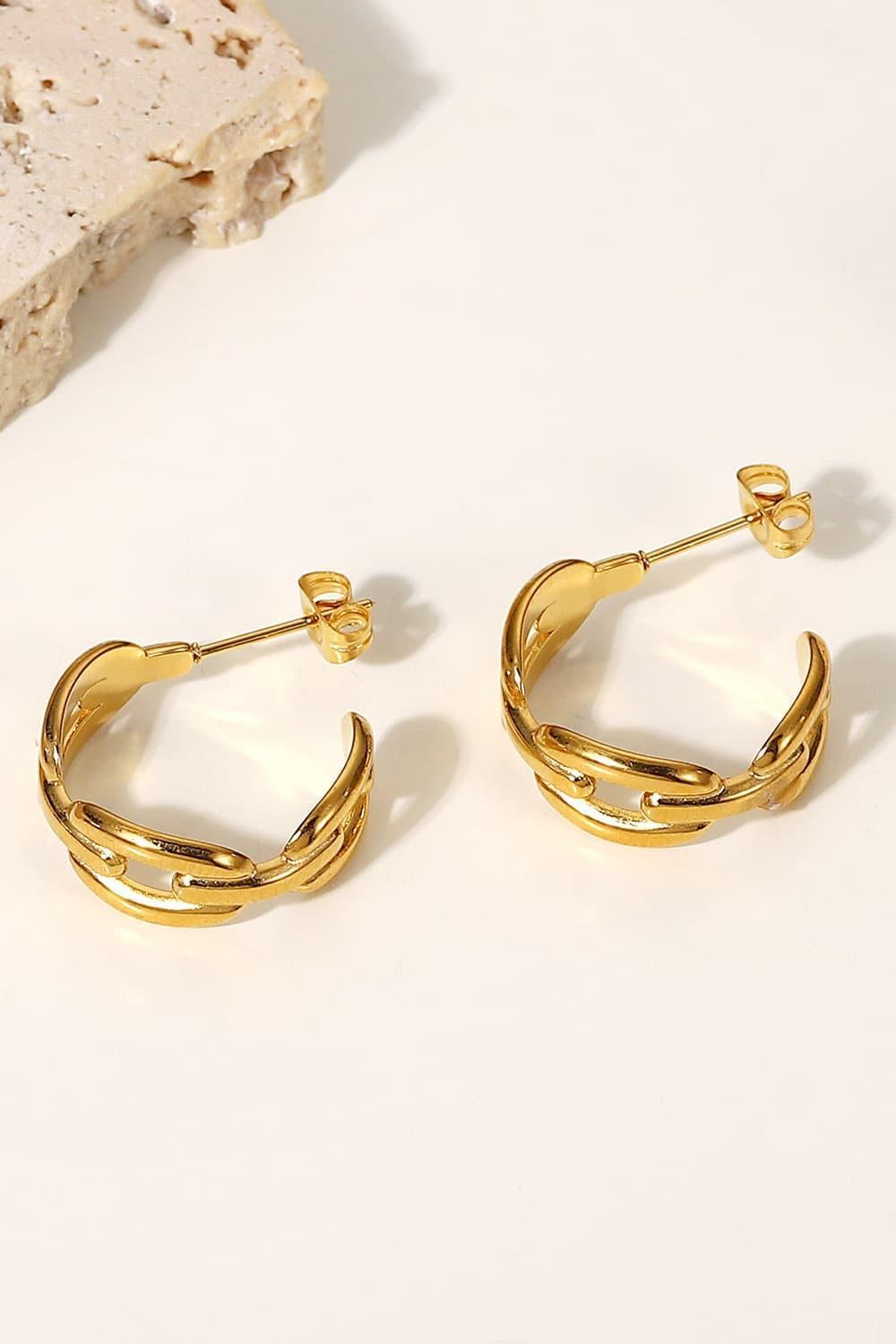 Meticulous Stainless Steel Gold Plated Hoop Earrings - MXSTUDIO.COM