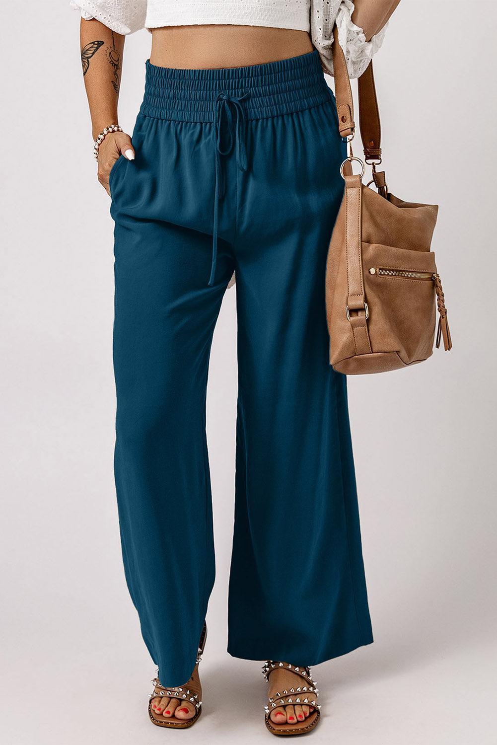 Midweek Break Drawstring High Rise Wide Leg Pants - MXSTUDIO.COM