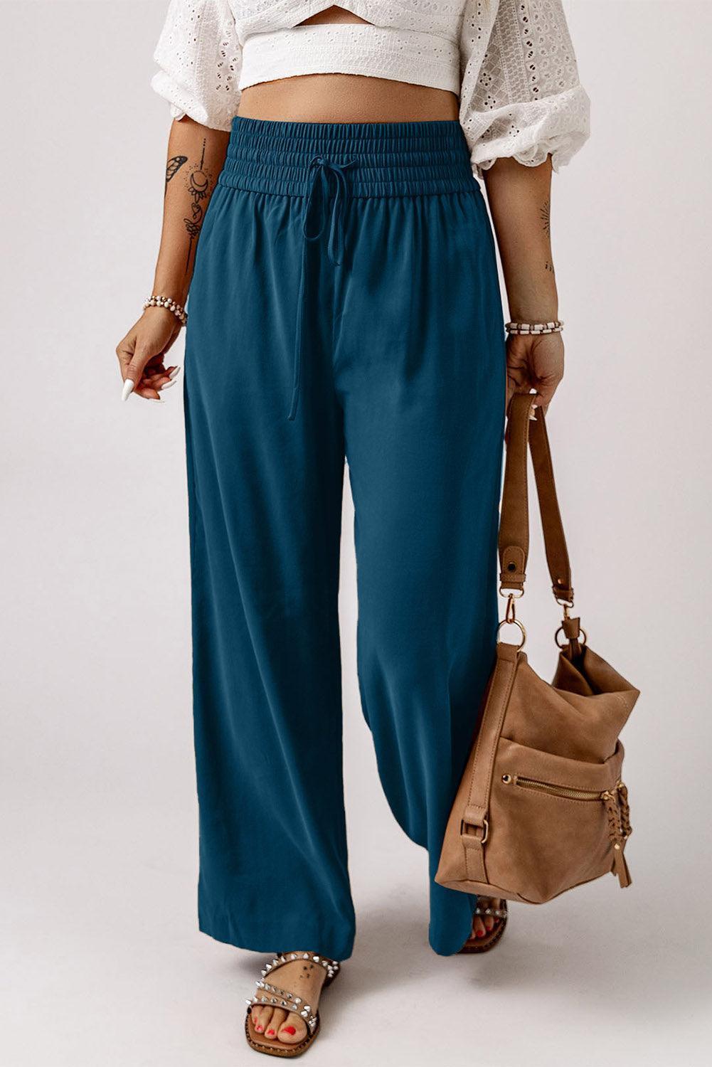 Midweek Break Drawstring High Rise Wide Leg Pants - MXSTUDIO.COM