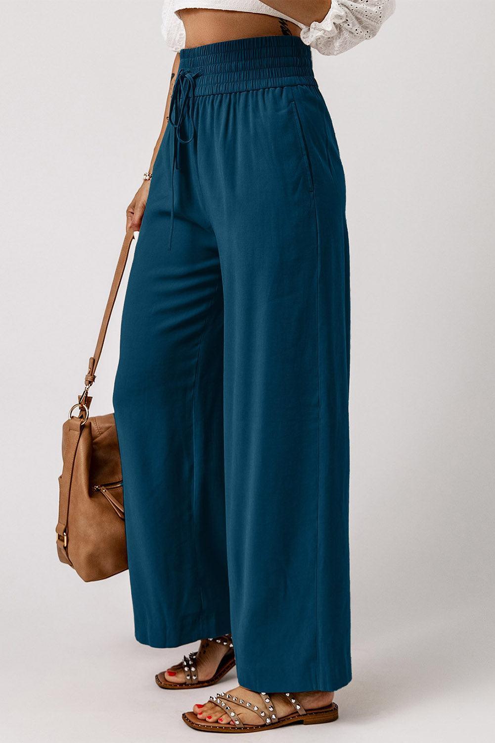 Midweek Break Drawstring High Rise Wide Leg Pants - MXSTUDIO.COM