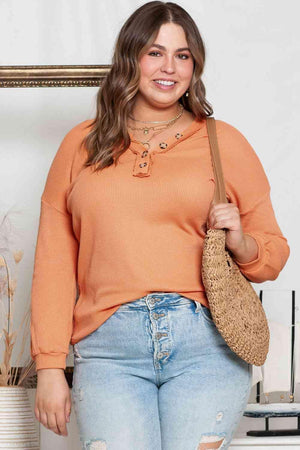 Mindfully Shaped V-Neck Plus Size Orange Top - MXSTUDIO.COM