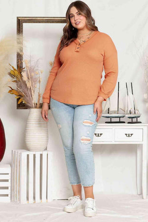 Mindfully Shaped V-Neck Plus Size Orange Top - MXSTUDIO.COM